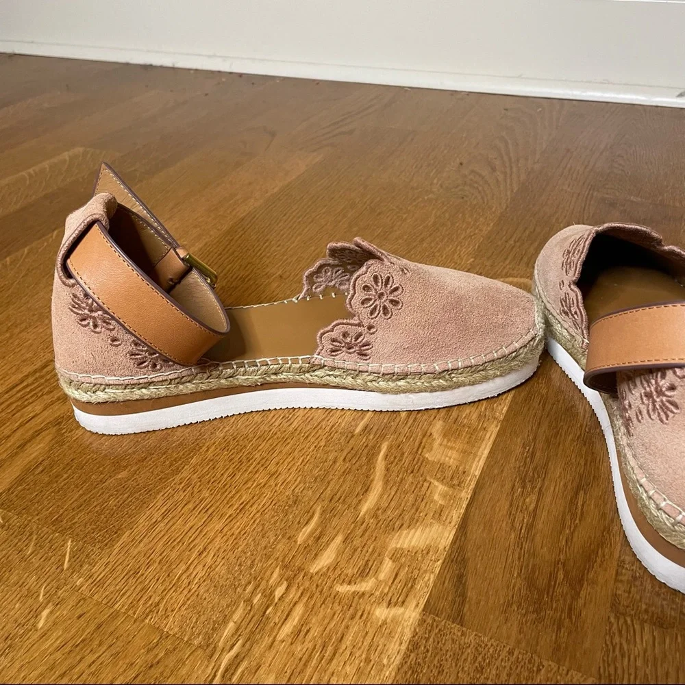 See by Chloe Pink Glyn Floral Laser Cut Espadrille Flat